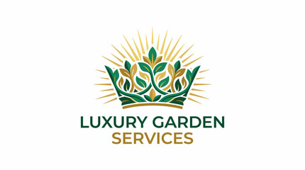Fototapeta premium An elegant logo depicting a crown enhanced with greenery, symbolizing luxury garden services, ideal for landscaping, gardening, and outdoor aesthetics branding.