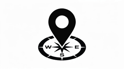 Naklejka premium Minimalist black and white location pin icon with compass rose for navigation and travel