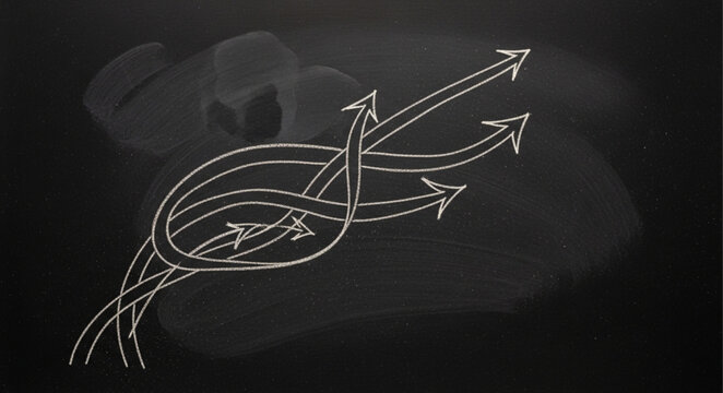 Chalkboard sketch of branching arrows and choices.