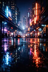 Fototapeta premium Vibrant futuristic cityscape at night.