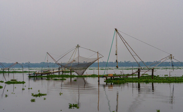 Traditional Chinese Fishing Nets (Cheena Vala) in the Kerala Backwaters, India