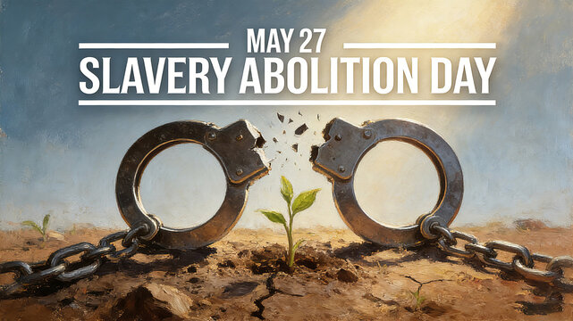 The broken handcuffs and the emergence of new buds represent the commemoration of the abolition of slavery and the praise of the rebirth of freedom.
