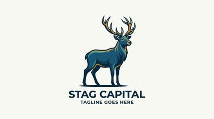 Fototapeta premium The logo portrays a majestic stag, symbolizing strength and investment prowess, ideal for financial firms and investment management companies seeking a robust brand identity.
