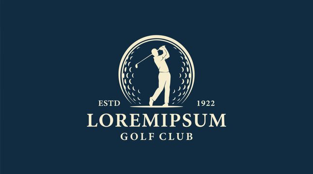 This sophisticated logo design represents a golf club with a classic touch, featuring a golfer silhouette and circular arrangement, highlighting the elegance of the sport.