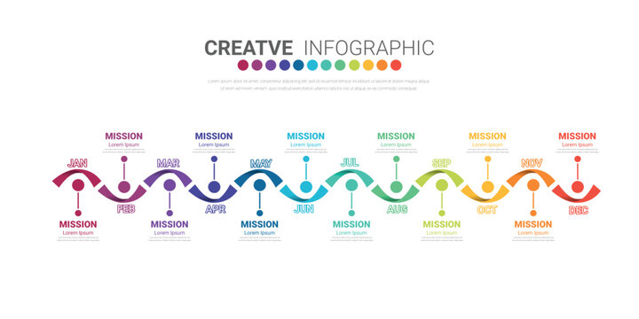 Presentation business infographic template, Timeline for 12 months, 1 year, can be used for workflow, process diagram, flow chart