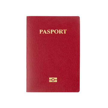 Close-up of red passport cover isolated on white.