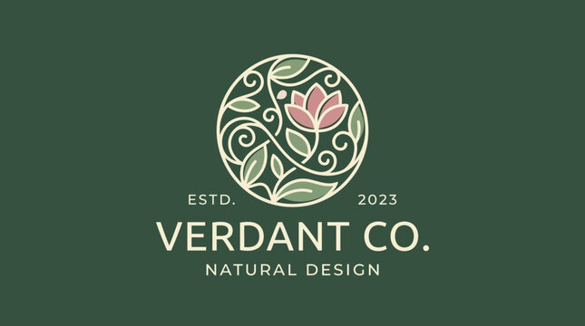 The logo features a delicate flower and swirling vines, emphasizing natural design. A harmonious blend of nature and elegance, perfect for a sustainable brand's identity.