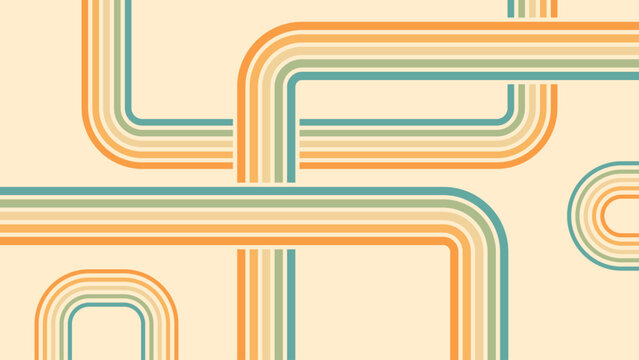 Abstract background of rainbow groovy Wavy Line design in 1970s Hippie Retro style. Vector pattern ready to use for cloth, textile, wrap and other.