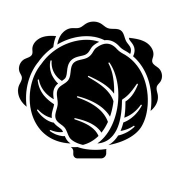 Cabbage vegetable icon, symbolizing fresh produce and organic farming. Bold solid vector for agriculture, healthy food, and plant-based diet.