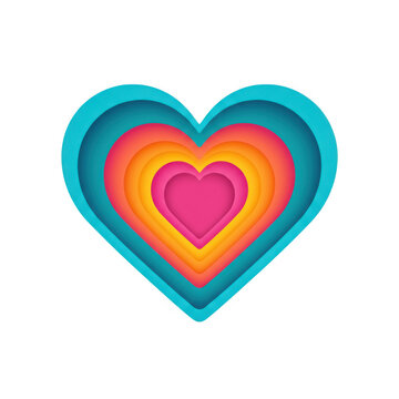 Layered heart shape with rainbow gradient colors isolated on a transparent background
