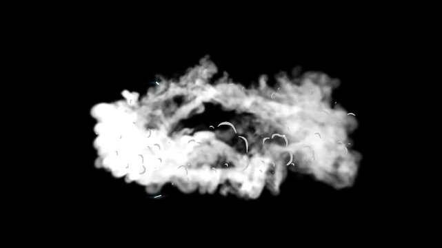 Anime style smoke explosion, cartoon hand drawn 2d smoke puff burst, glowing spark light energy flash, cinematic blast fx isolated on black screen background 4k