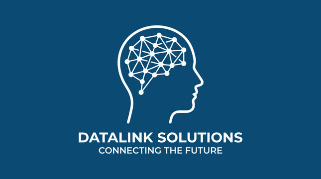 A sleek and modern logo for Datalink Solutions, featuring a silhouette of a head interconnected with lines, symbolizing innovation and the future of technology.
