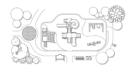 Obraz na płótnie Canvas Top View Playground Site Plan Vector Set, Overhead Perspective Minimalist Park Layout with White Fill for Architectural Plans and Landscape Design