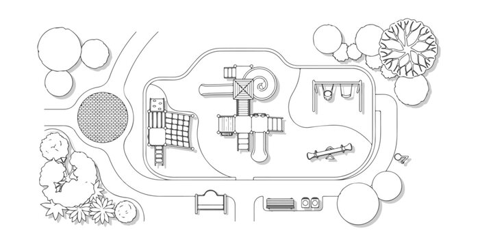 Top View Playground Site Plan Vector Set, Overhead Perspective Minimalist Park Layout with White Fill for Architectural Plans and Landscape Design