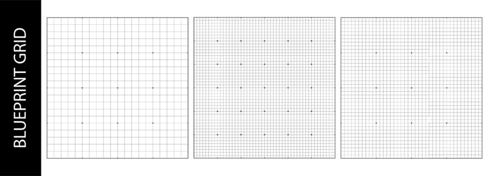 Paper grid overlay for blueprint bg, scanner pattern print. Tech digital hud of points dots and line, square black texture. Architecture drawing template, millimeter measure chart of notebook block
