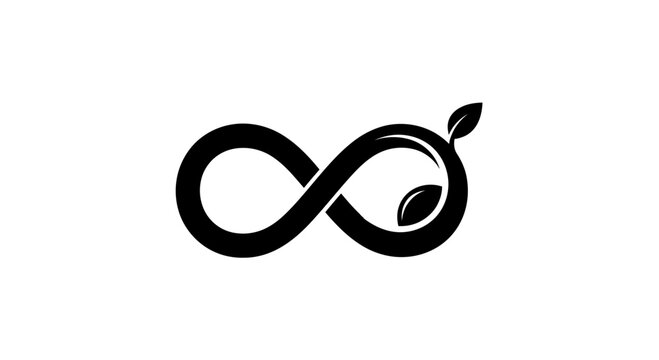 Infinity symbol with leaf illustration.