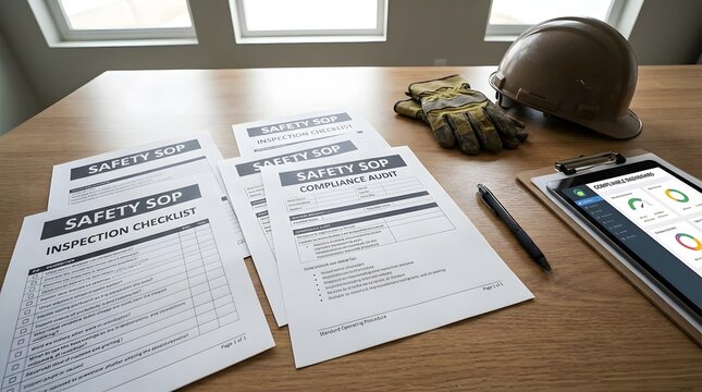 safety equipment and checklist on desk