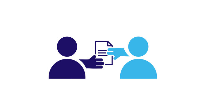 Two people exchanging a document.