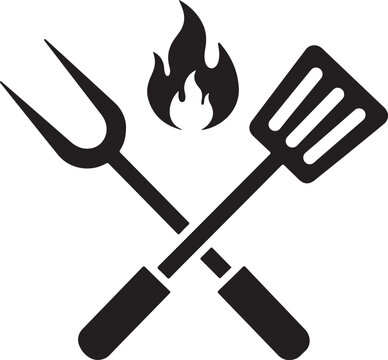 BBQ Grill Tools Fork Spatula Flame Vector Icon