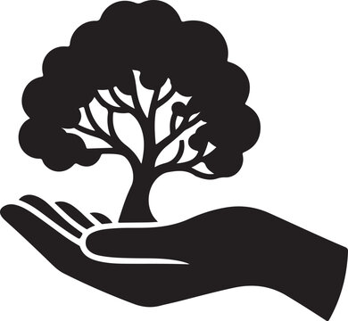 Tree in Hand Nature Care Environment Vector Icon