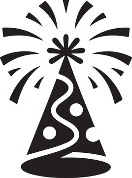 Party Hat Fireworks Celebration Festive Vector Icon