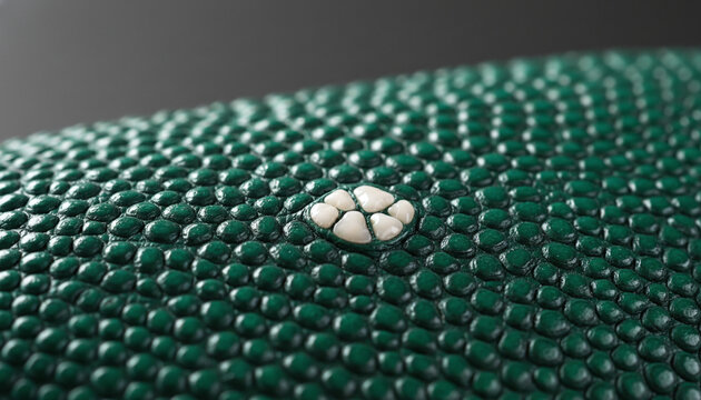 Polished Galuchat stingray leather texture with emerald green pearl beads