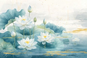 Fototapeta premium Serene watercolor lotus pond