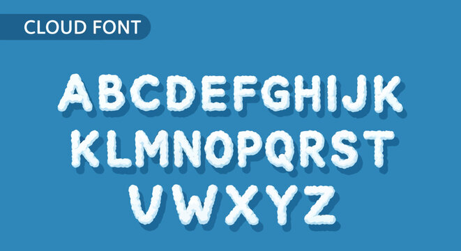 Cloud font alphabet letters on blue background