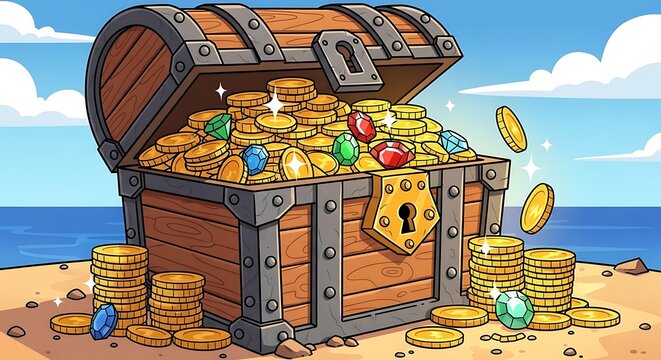 Treasure chest full of gold.