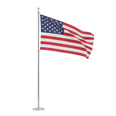 Fototapeta premium Waving american flag on a silver metal pole isolated on a transparent background