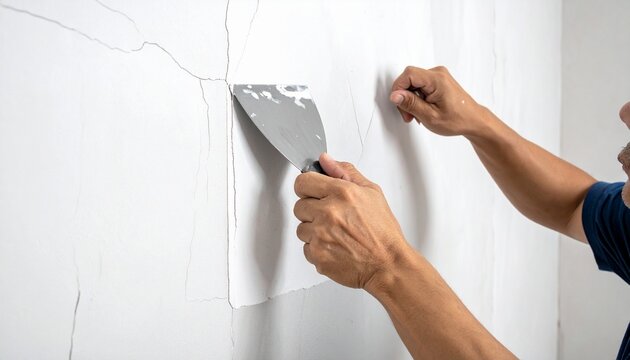 Repairing Cracks on a Wall with Spackle and Spatula DIY Home Improvement and Maintenance.