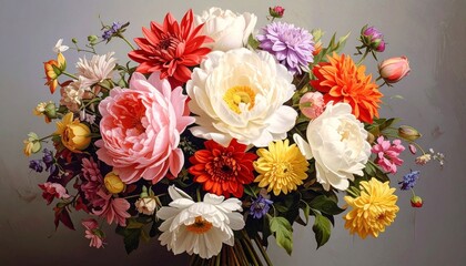 Obraz premium Elegant Floral Arrangement a Burst of Colorful Blooms for Decoration or Celebrations Stock Photo.