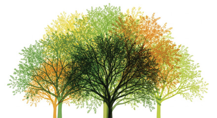 Obraz premium Abstract Green and Orange Tree Silhouettes Vector Illustration