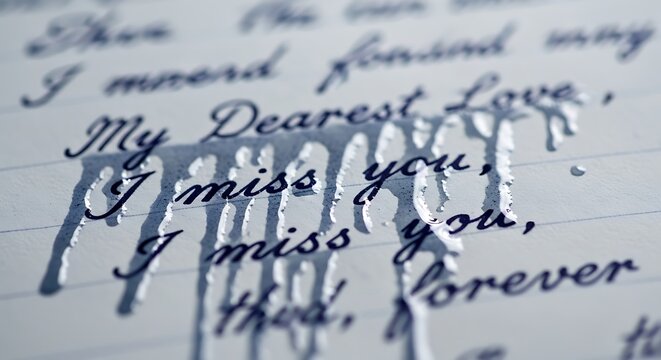 Romantic handwritten love letter closeup.