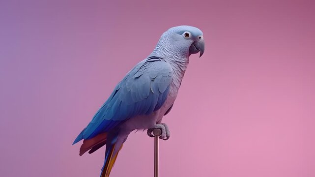 Vibrant parrot perched against a gradient pink and purple background