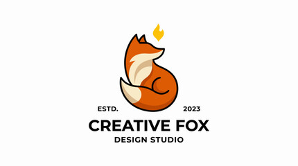 Obraz premium An eye-catching logo of a sitting fox with a flame, symbolizing creativity, cleverness, and a modern aesthetic that aligns with design or branding studios.