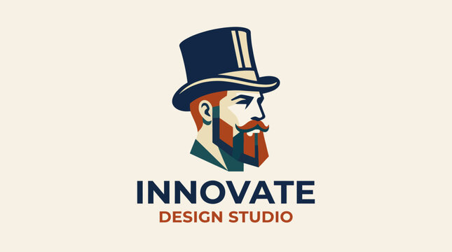 A striking artistic portrait of a man wearing a stylish top hat and a trendy beard, perfect for representing classic sophistication and vintage aesthetics.