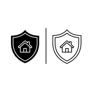 House protection shield icon, home security and safety symbol, property insurance vector graphic