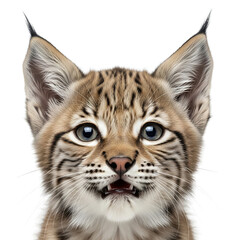 Obraz premium Close-up portrait of a young bobcat with striking markings and alert ears