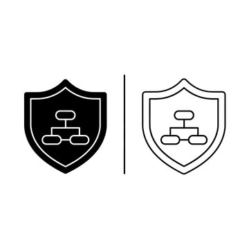 Hierarchy or data structure protected by security shield icon set with security, protection