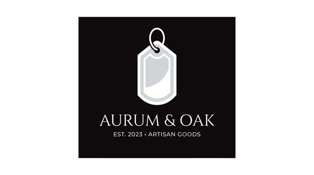 This image features a sleek logo design for Aurum & Oak, symbolizing quality artisan goods. The design includes a tag icon that conveys craftsmanship and luxury.