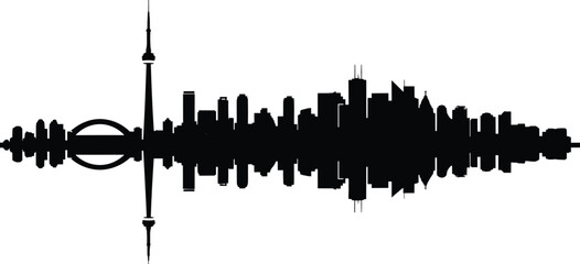 Obraz premium Toronto city skyline vector silhouette with CN Tower reflection, iconic Canadian urban landscape illustration isolated on white background, modern, travel.