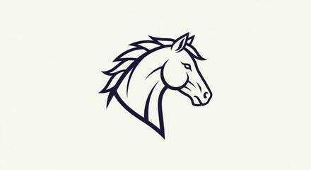 Black horse head logo with mane on white background simple elegant design © Umair