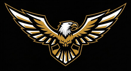 Golden eagle emblem with outstretched wings on black background symbolizing freedom and strength © Umair