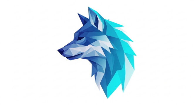 Geometric wolf head in shades of blue and white on a white background abstract animal illustration