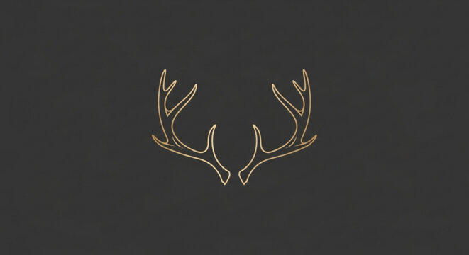 Golden deer antlers on dark background elegant wildlife symbol or logo design element