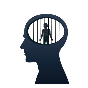 Man trapped in own mind prison silhouette with mental health silhouette set black silhouette vector silhouette isolated on white silhouette collection icon set vector icons minimal design