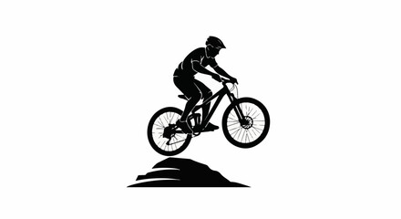 Naklejka premium Silhouette of a person riding a mountain bike over a hill