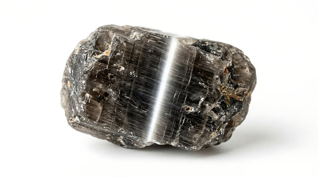 Raw Smoky Quartz Stone with Chatoyancy Effect on White Background