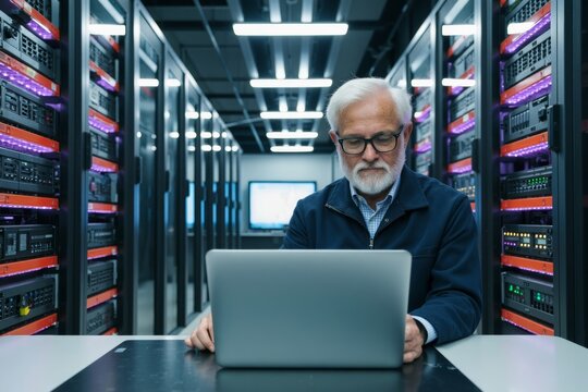 Digital Transformation: A Tech Veteran's Vision in a Cutting-Edge Data Center Using Laptops in a Warehouse Setting